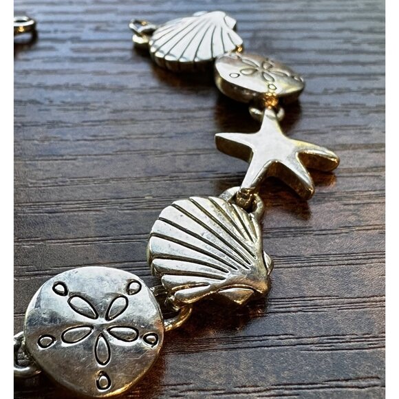 Vintage Silver Tone Bracelet Starfish Sea Shell Sand Dollar Beach Vacation 7" - Picture 4 of 7